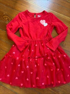 Cat & Jack Red Long-Sleeve Heart Tulle Dress
